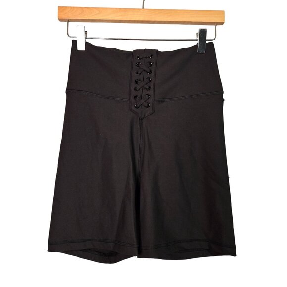 NWT WeWoreWhat Womens Lace-Up Biker Shorts Black Medium Athletic Exercise Workou - Picture 2 of 9